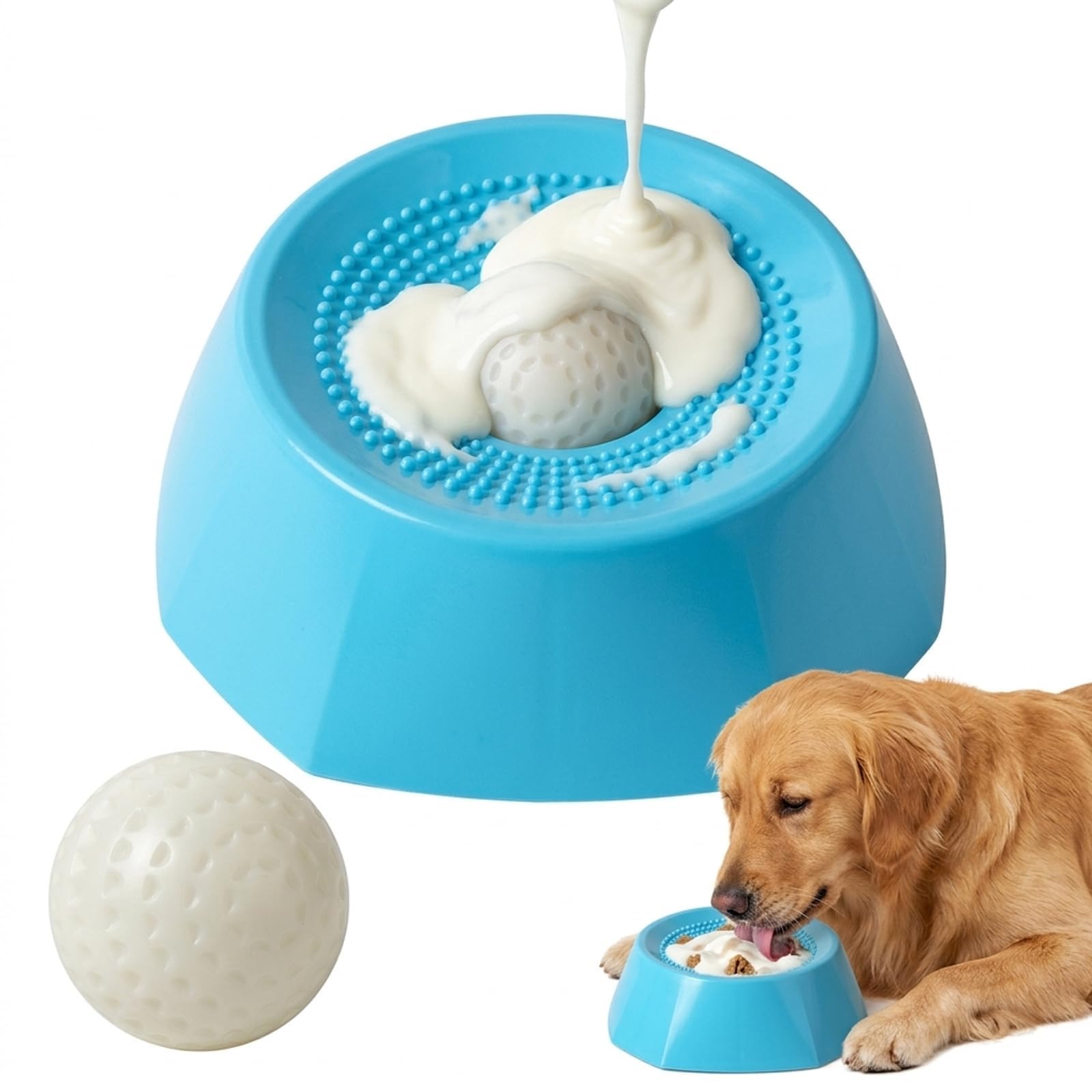 Dog Licking Bowl with Ball, Dog Lick Bowl Interactive Snack Spin for Dogs, Slow Feeder with Replaceable Ball, Pet Interactive Ornament, Home Decoration for Pet Lovers, Easy Clean Detachable Design