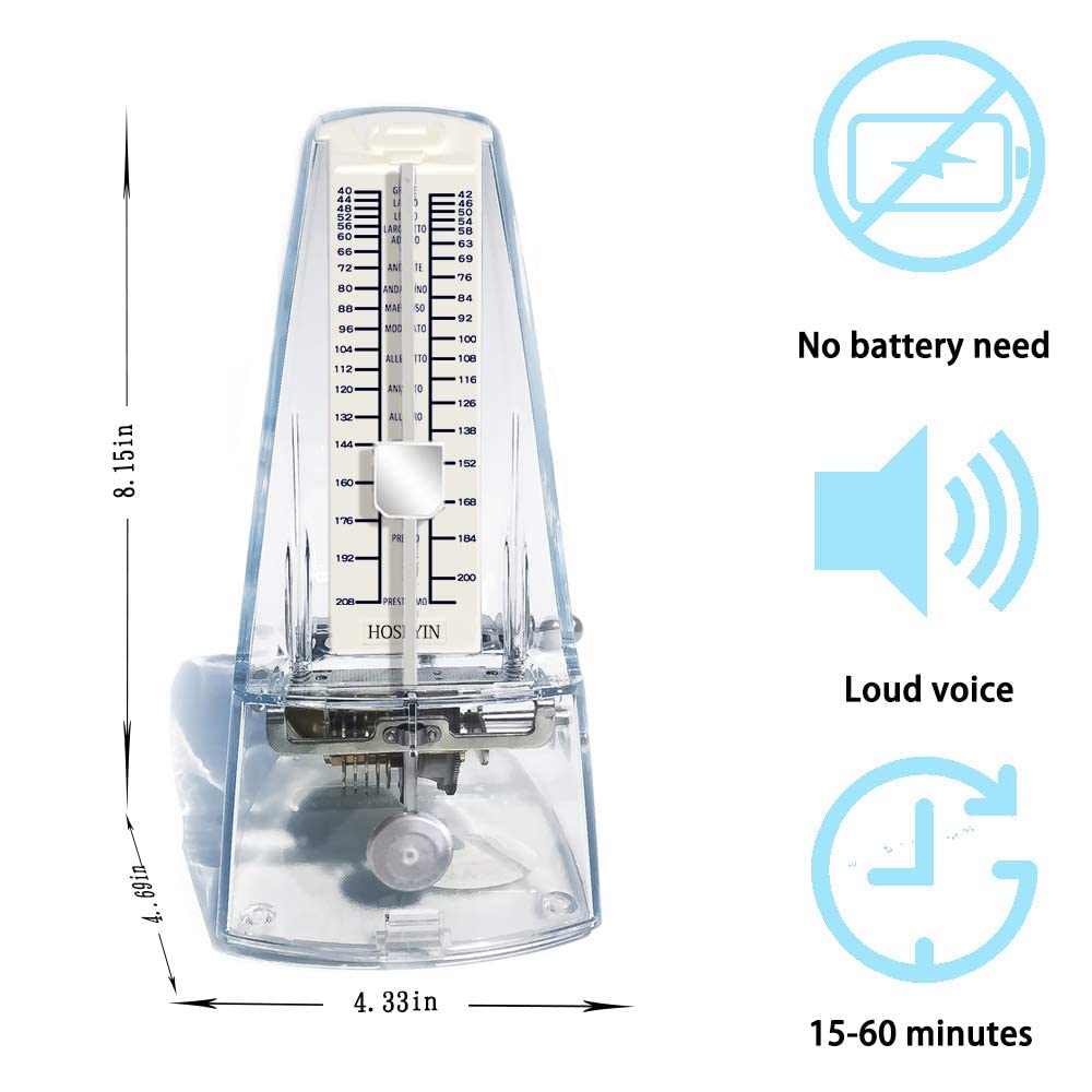 Métronome mécanique universel pour piano, guitare, violon et autres instruments (transparent)