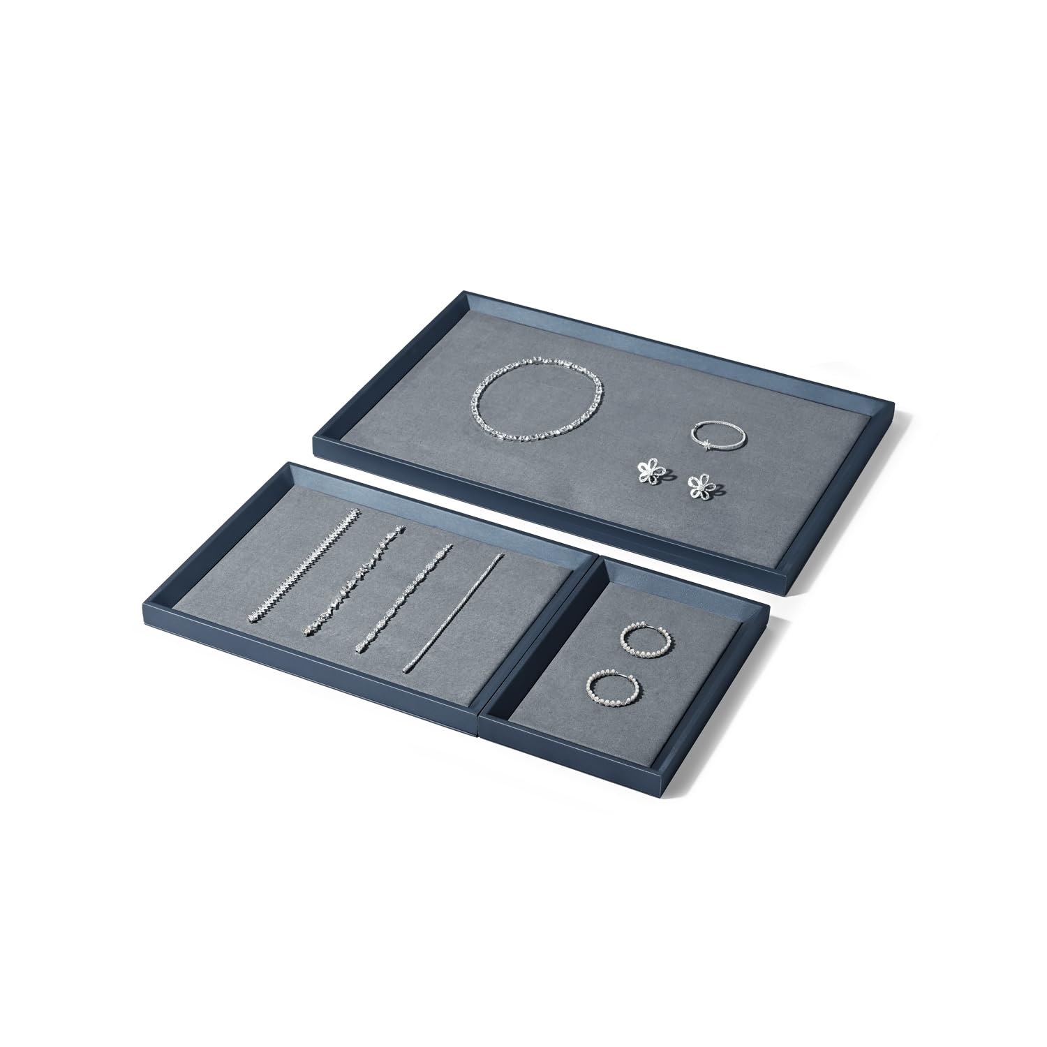 Oirlv Bandeja Plana para Joyas Azul-Gris Premium Bandeja Plana para Joyas, Bandeja Organizadora Para Almacenaje (Grande)