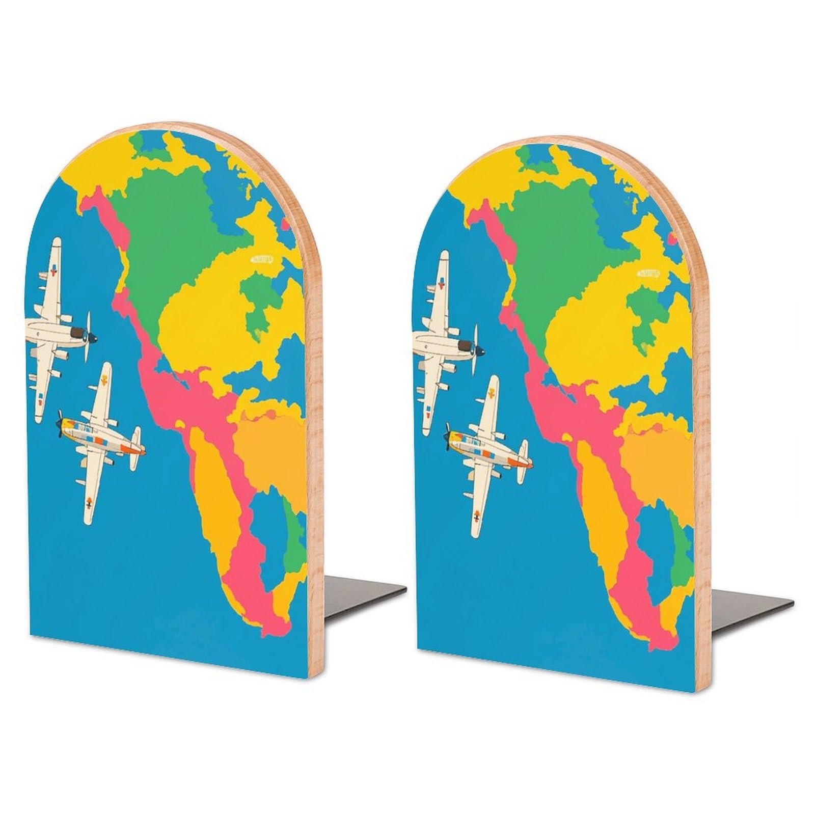 Serre-livres carte avion en bois de hêtre et métal 17 cm pour l'organisation de bureau