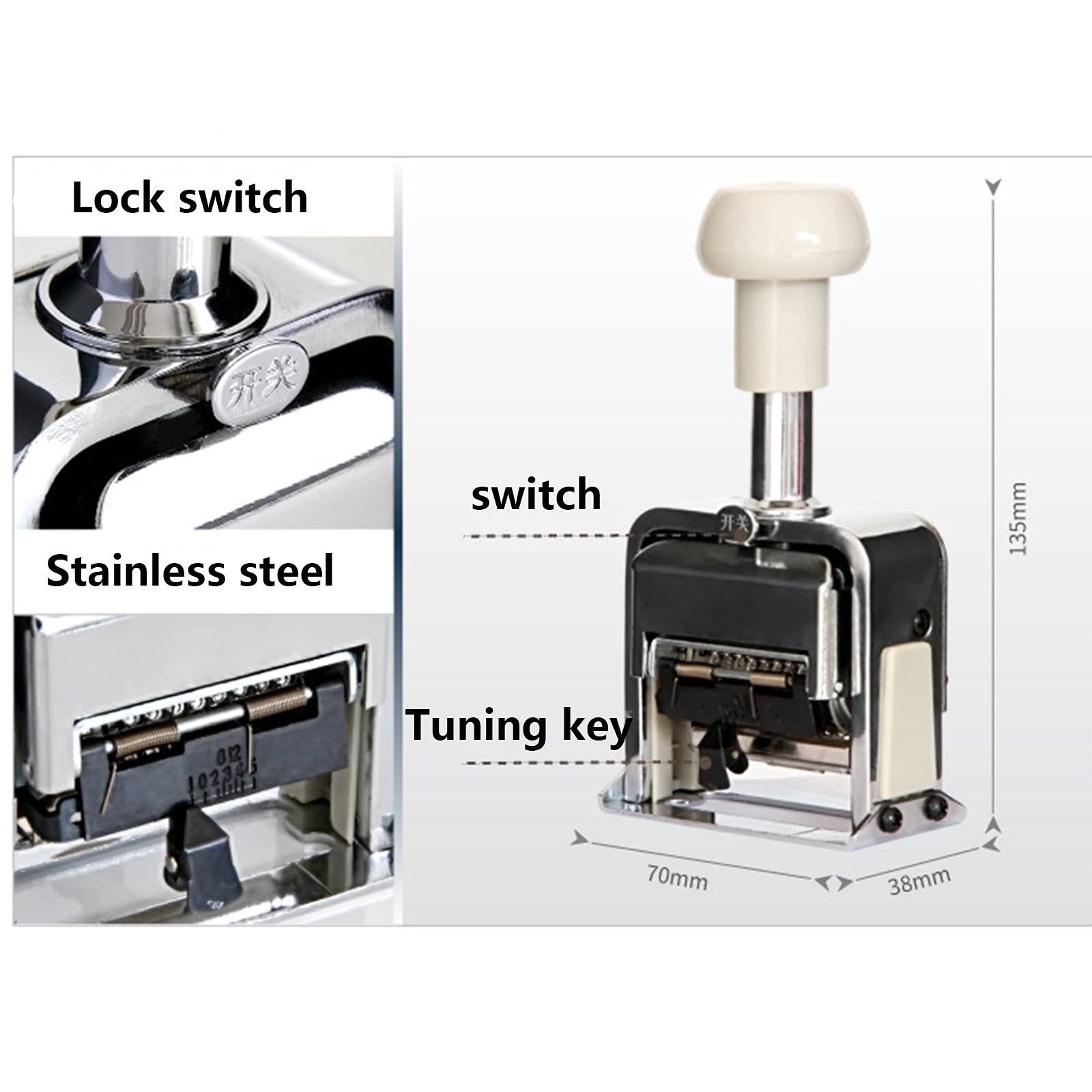 Numeratrice automatica - Timbro della data completamente automatico - Design in acciaio inossidabile per contratti manuali e numerazione consecutiva - Tecnologia senza inchiostro