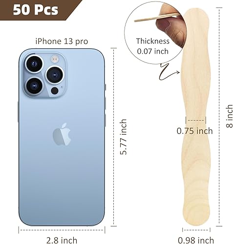 Miniatura 2 de WISYOK Palitos de manualidades de 8 pulgadas, paquete de 50 palos ondulados de madera, asas de abanico, palitos de paleta grandes para manualidades,