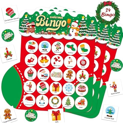 Joyful Start Socks Christmas Bingo Games, Christmas Bingo for Kids, Christmas Games for Families Classroom, Christmas Crafts for Kids Xmas Cards Party Supplies Christmas Activities Cover