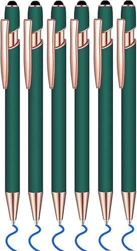 Lragvtbk 6 bolígrafos de tinta azul con punta de lápiz digital 2 en 1, bolígrafos de metal, para pantallas táctiles, escuela, oficina, compañeros de