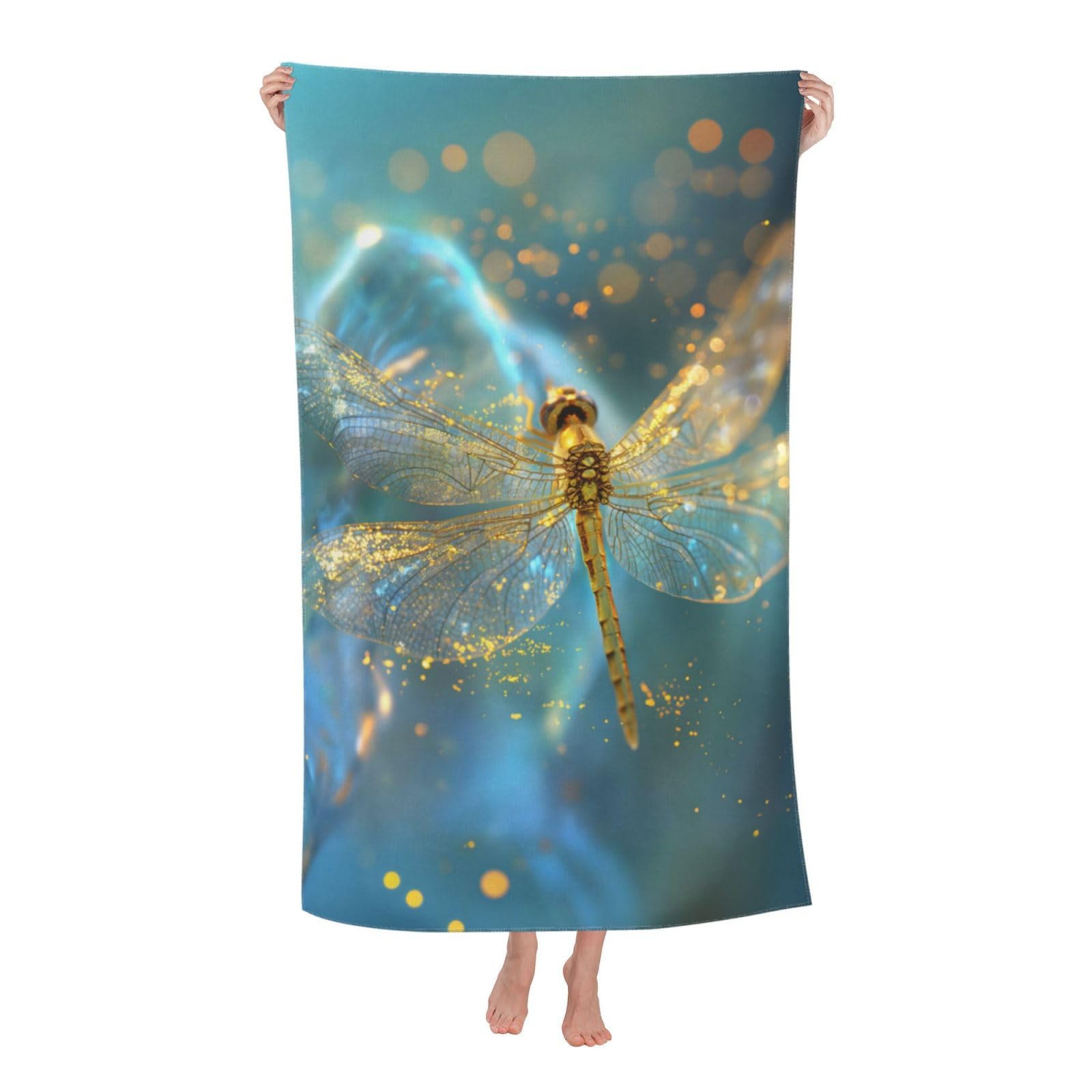 HLBSDM Golden Dragonfly Beach Towel 31inx51in Cute Sand Free Microfiber Bath Towel Ultra Soft Quick Dry Pool Towel Absorbent Towel Lightweight Towel for Swimming Bathroom Decor