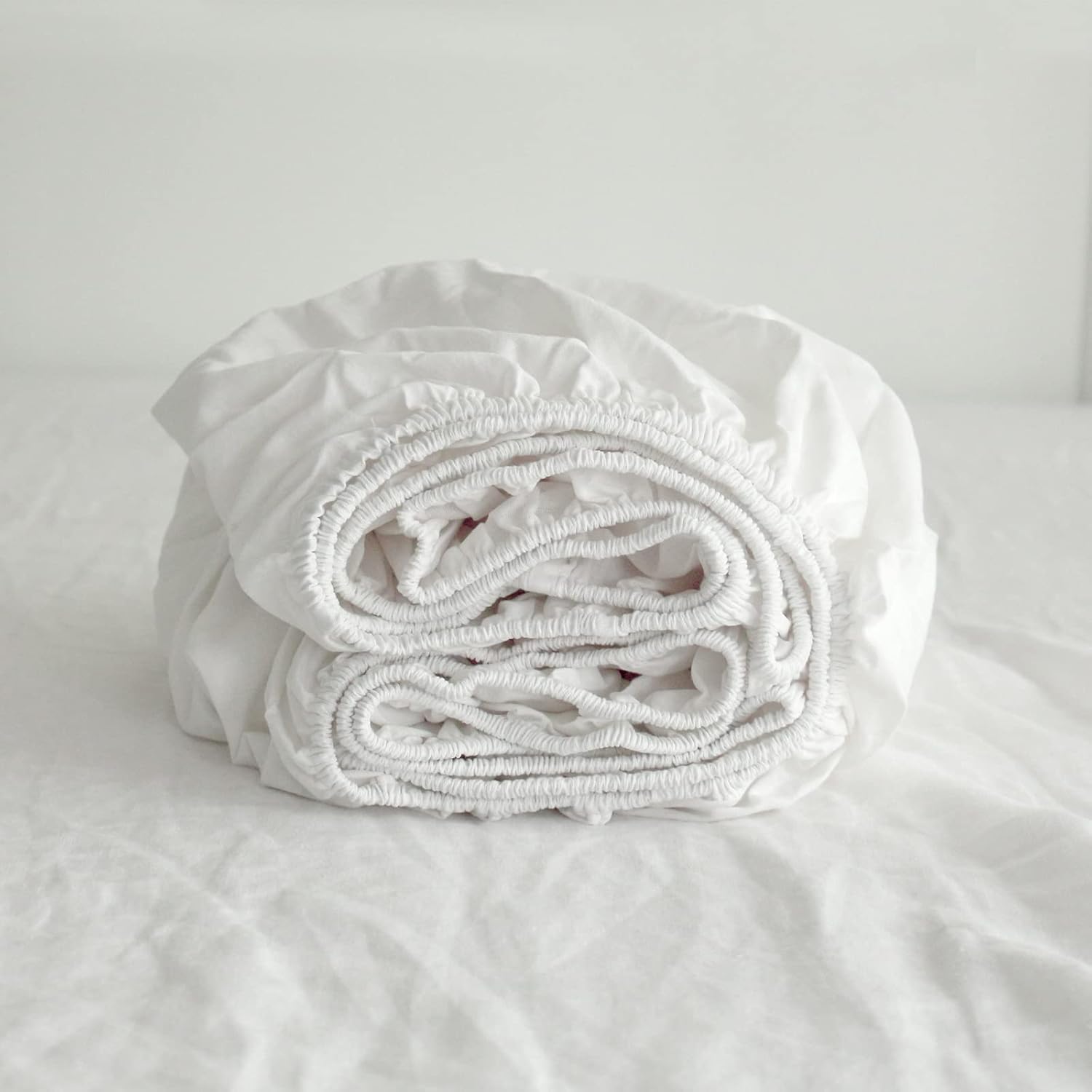 Simple&Opulence Linen Fitted Sheet Deep Pocket (1 Piece), Fits Mattresses up to 16" Flax Cotton Blended, Breathable, 360° Full Wraparound, Soft & Cozy Bedding - White, King Size