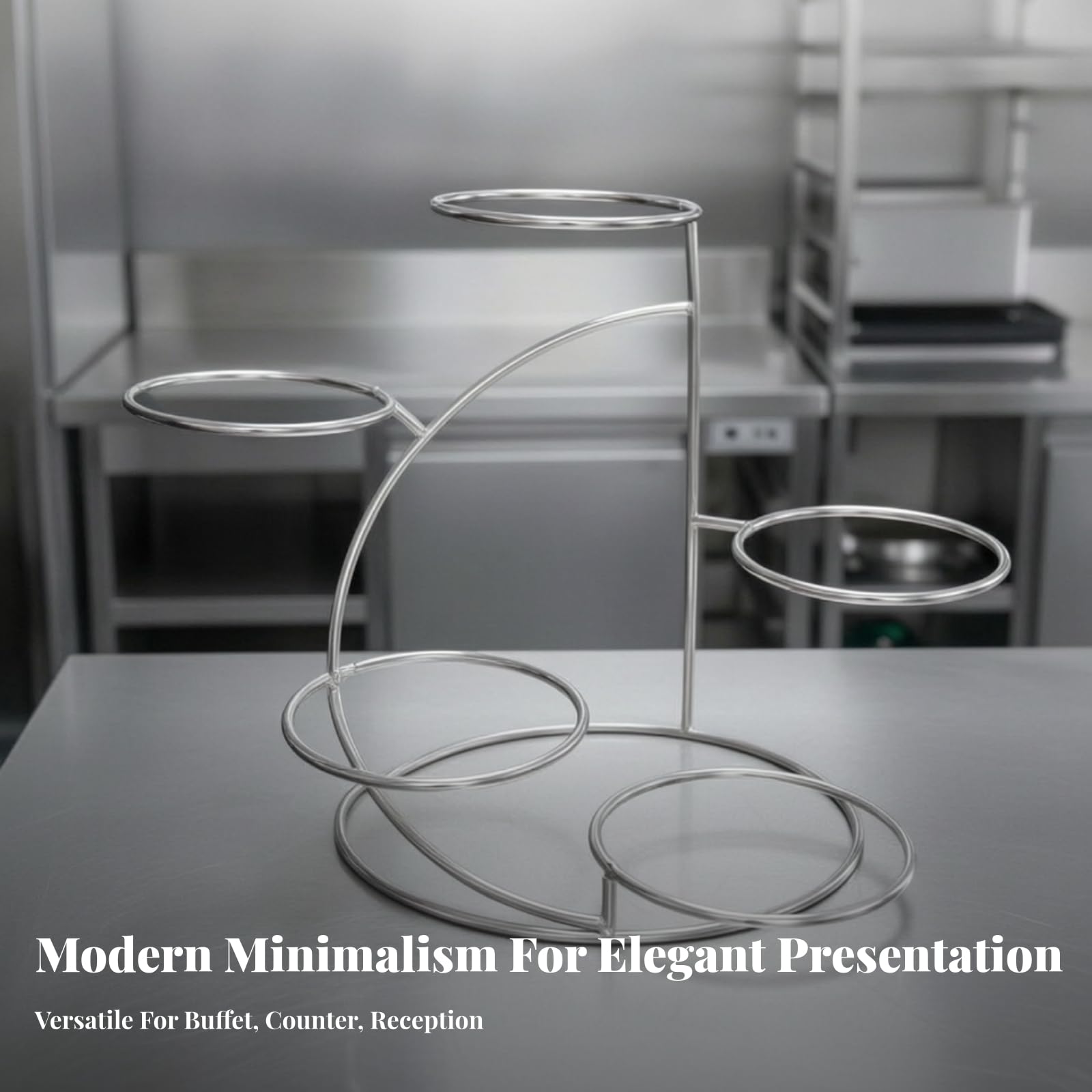 Espositore a Cerchi in Acciaio Versatile | Finitura Argento Galvanizzato, Supporto Verticale per Piatti, Design Simmetrico Anelli, Alzata per Dolci, Banchetti, Hotel