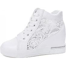 Wedge Sneakers for Women Platform Hidden Heels Sneakers Lace Crochet Lace Up Chunky Bottom Bride Wedding Sneaker Breathable Mesh Casual Platform High Top Canvas Shoes