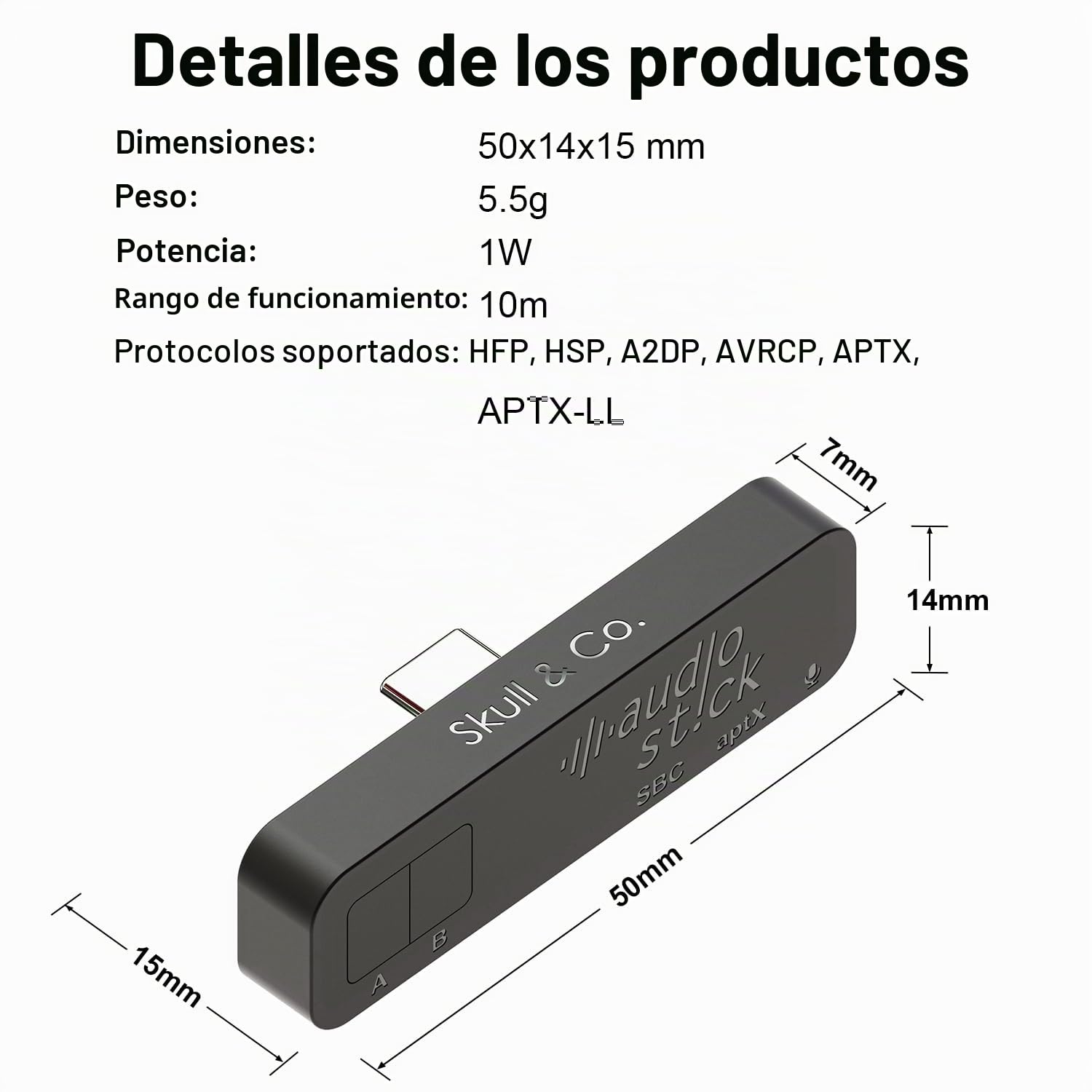 Skull & Co. AudioStick Bluetooth 5.0 Wireless Audio Transmitter Adapter Low Latency for PS5 / PS4 / Nintendo Switch/Lite/Other Devices, Optimised for AirPods/Pro - Black