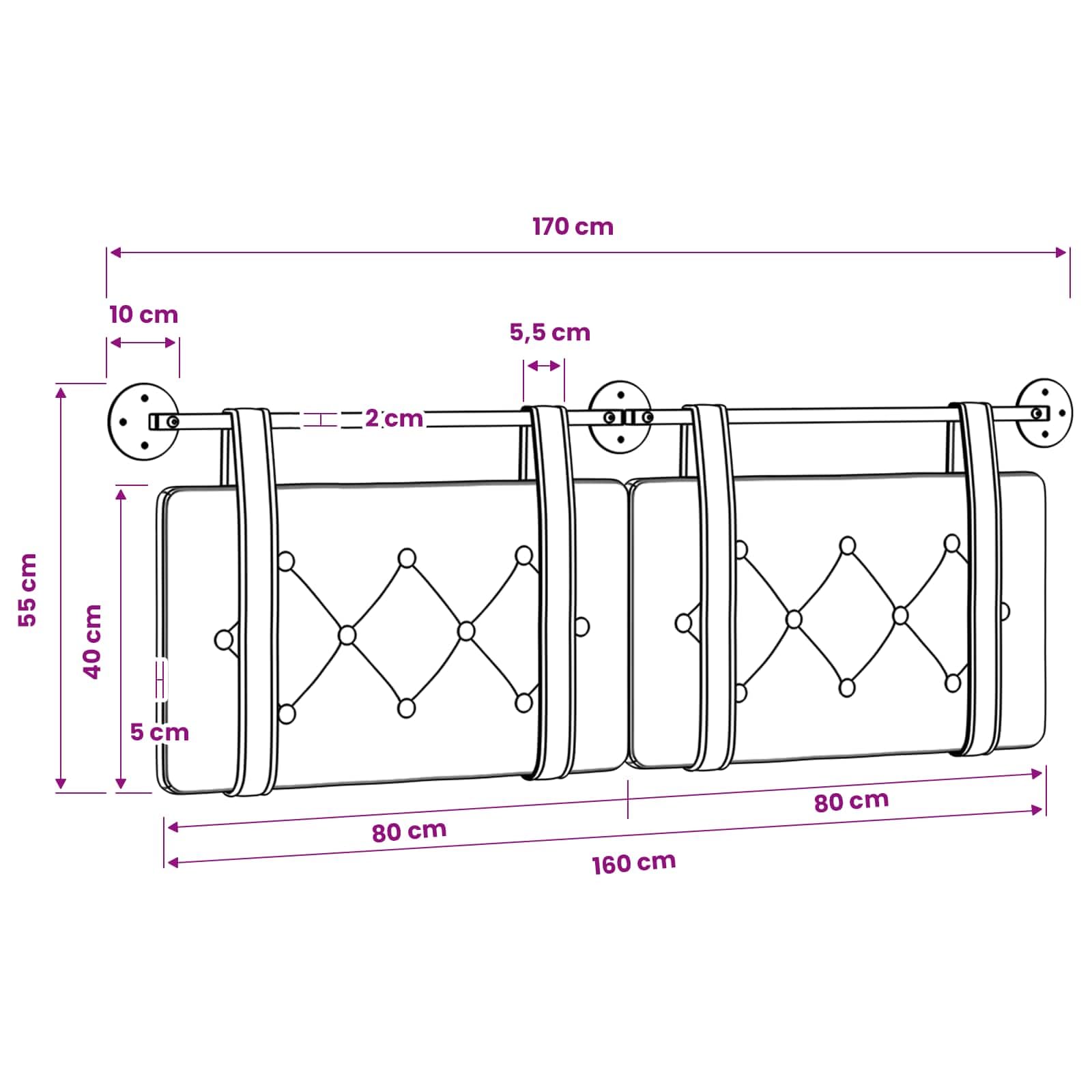 Cabecero colgante de terciopelo negro con diseño acolchado, marco de madera, montaje en pared, 170 x 55 cm, juego de 2 unidades para dormitorio, habitación de invitados, cama doble