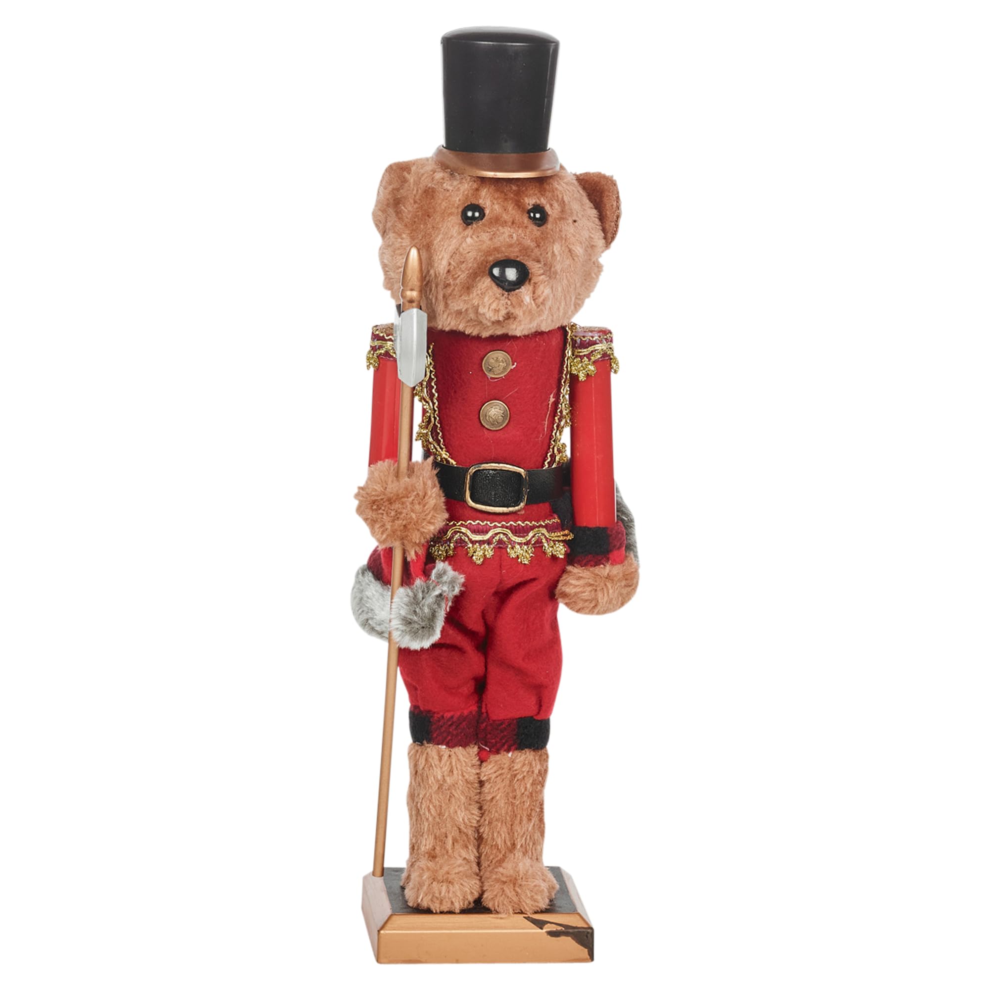 URBNLIVING Christmas Xmas Holiday Furry Festive Luxury Indoor Teddy Bear Nutcracker Solider in Uniform Decoration Ornament Statue Gift Home Decor (38cm)