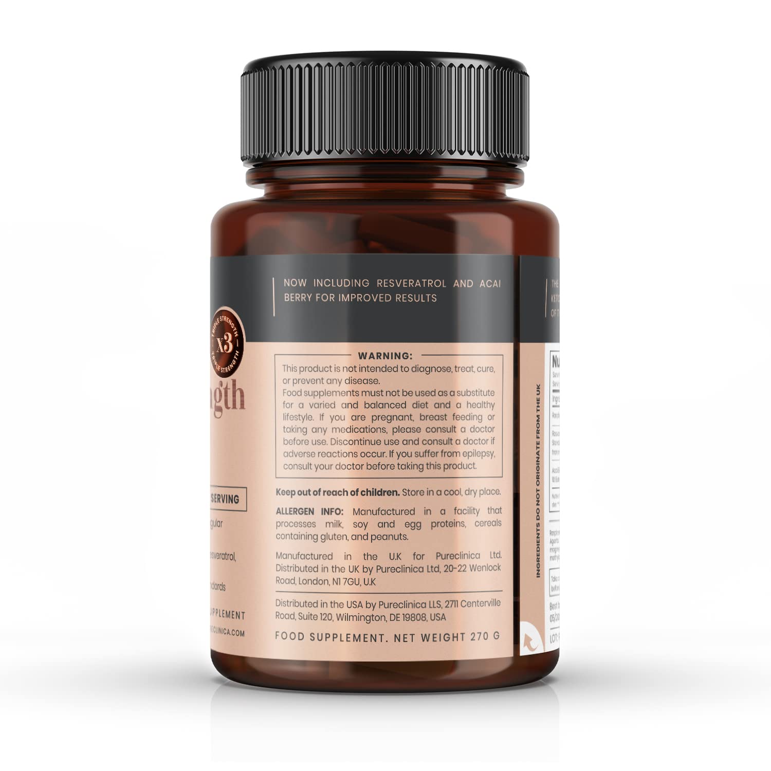 Triple strength Himbeer Ketone - 1500mg x 180 - mit Resveratrol & Acai Beere. 99.94% pure - 3 x stärke der normal Himbeere Ketone.