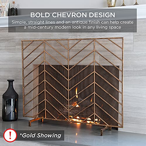 Best Choice Products 38x31in Single Panel Handcrafted Wrought Iron Mesh Chevron Fireplace Screen, Fire Spark Guard for Living Room, Bedroom Décor w/Distressed Antique Finish - Satin Black - Image 2