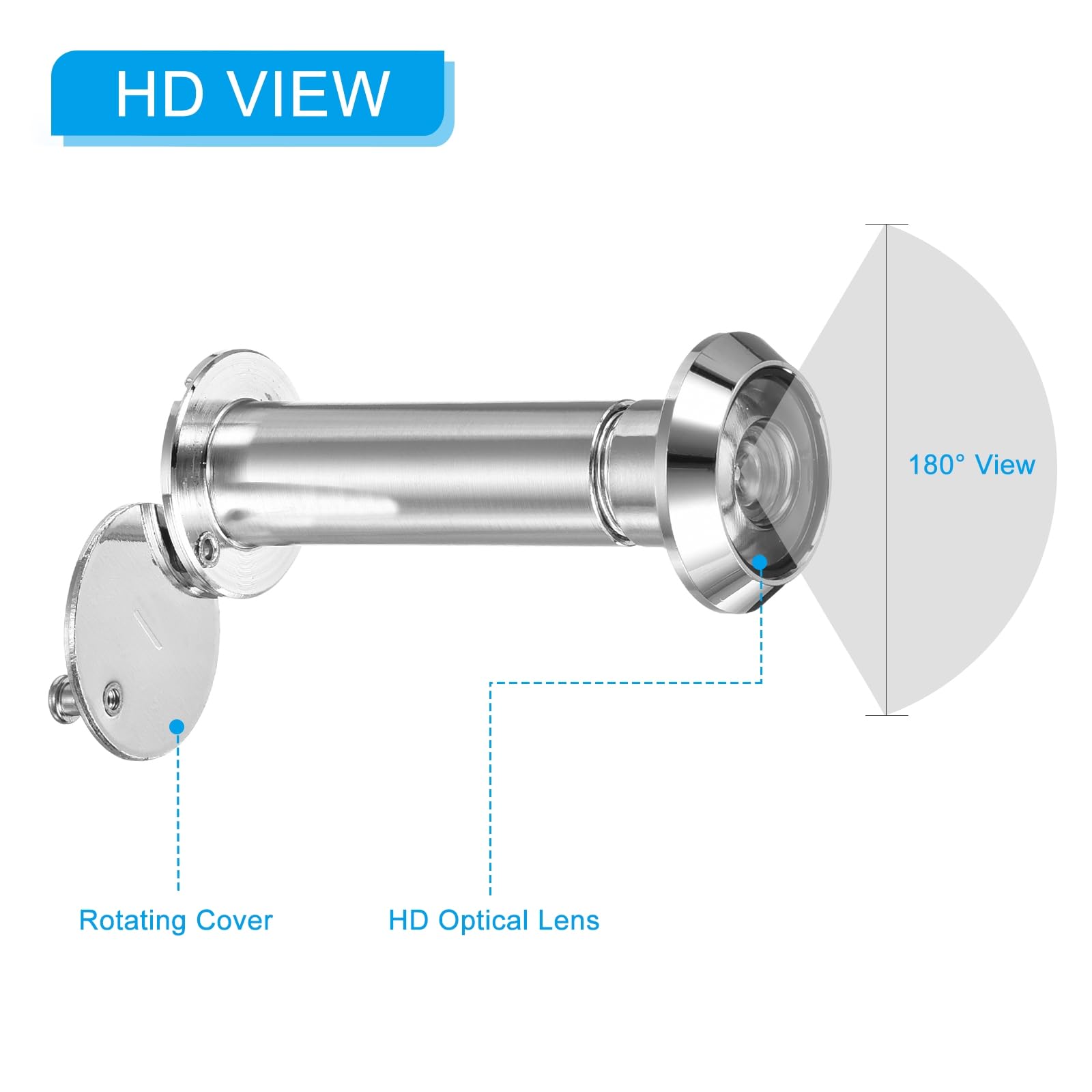 PATIKIL 9/16" Door Viewer Peephole 180-Degree Door Viewer Fits 2-3/16" to 3-3/4" Door Peep Hole with Rotating Privacy Cover for Home Office Hotel Silver - Image 3