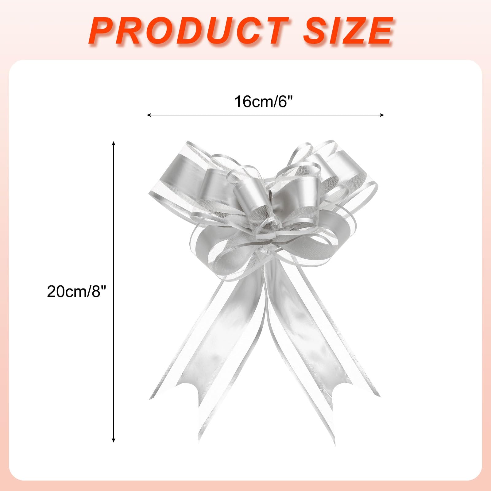Uxcell 20pcs 8 Inch Giant Large Pull Bow Gift Wrapping Organza Bows Ribbon Silver for Wedding Baskets Presents Christmas - Image 2