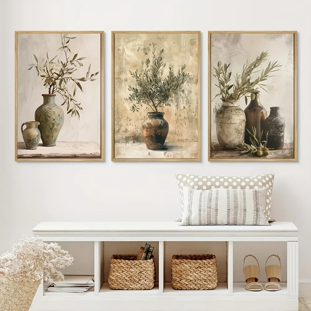 LMYSXAOZ Prints On Canvas Painting Set, Olive Vase With Sunlit Background Abstract Wall Decoration Living Room Office Home Interior(60x85cm-3Pcs)