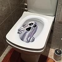 Vista 2 de Spooky 3D asiento de inodoro se adhiere a la decoración de Halloween, fantasma que se levanta del inodoro, decoración reutilizable impermeable