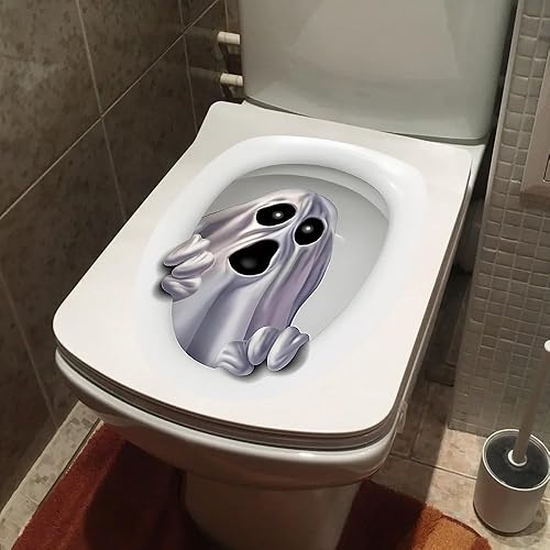 Miniatura 2 de Calcomanías 3D de Halloween para inodoro, diseño de fantasma, de dibujos animados, bricolaje, decoración del hogar, baño, fiesta de Halloween,