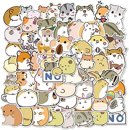 50 Pcs Waterproof Hamster Vinyl Stickers Cute Cartoon Animals Doodle Stickers for Luggage Box Kids Craft Laptop Water Bottles Fridge Scrapbook