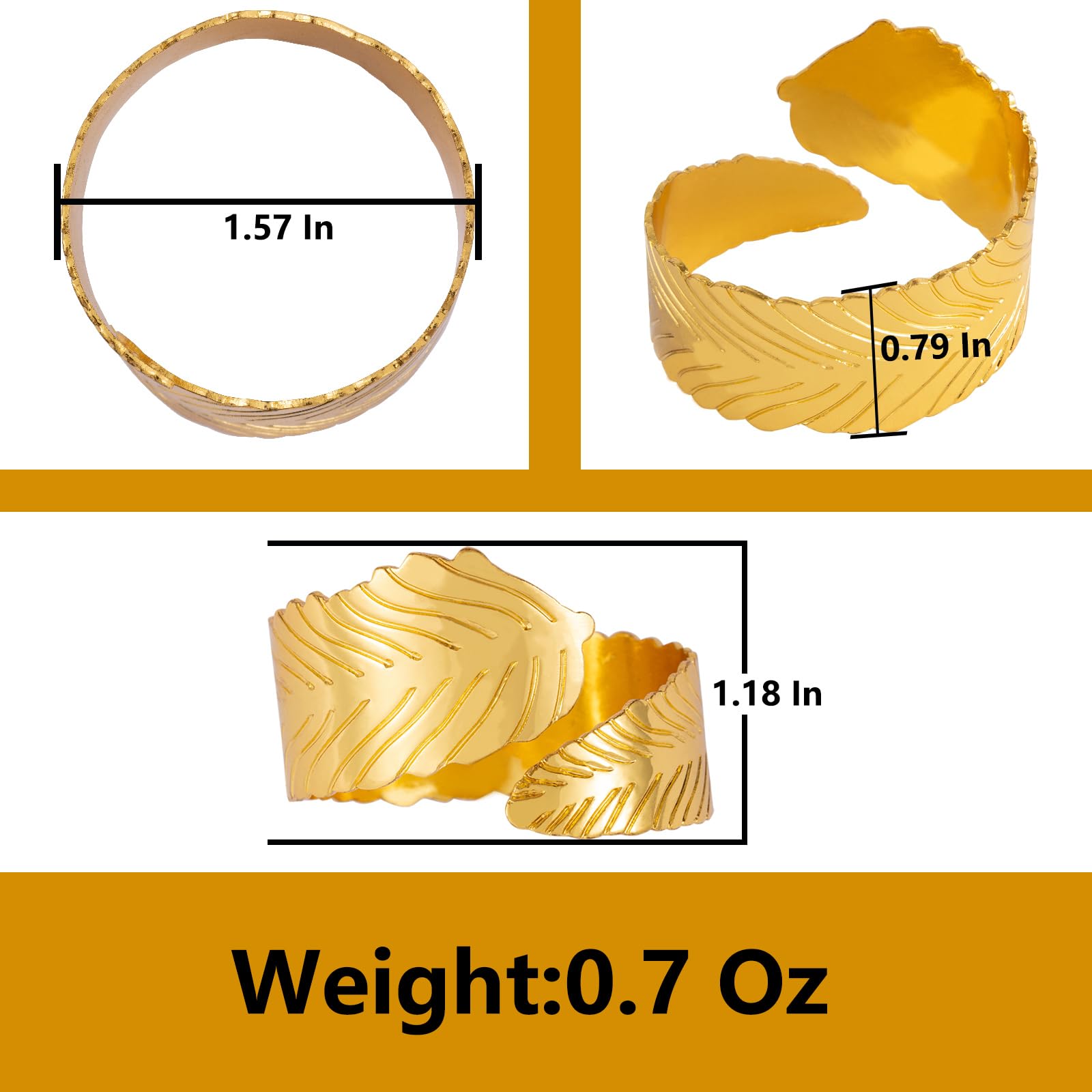 HEZILUO Gold Leaf Napkin Rings Set of 8, Metal Leaves Napkin Ring