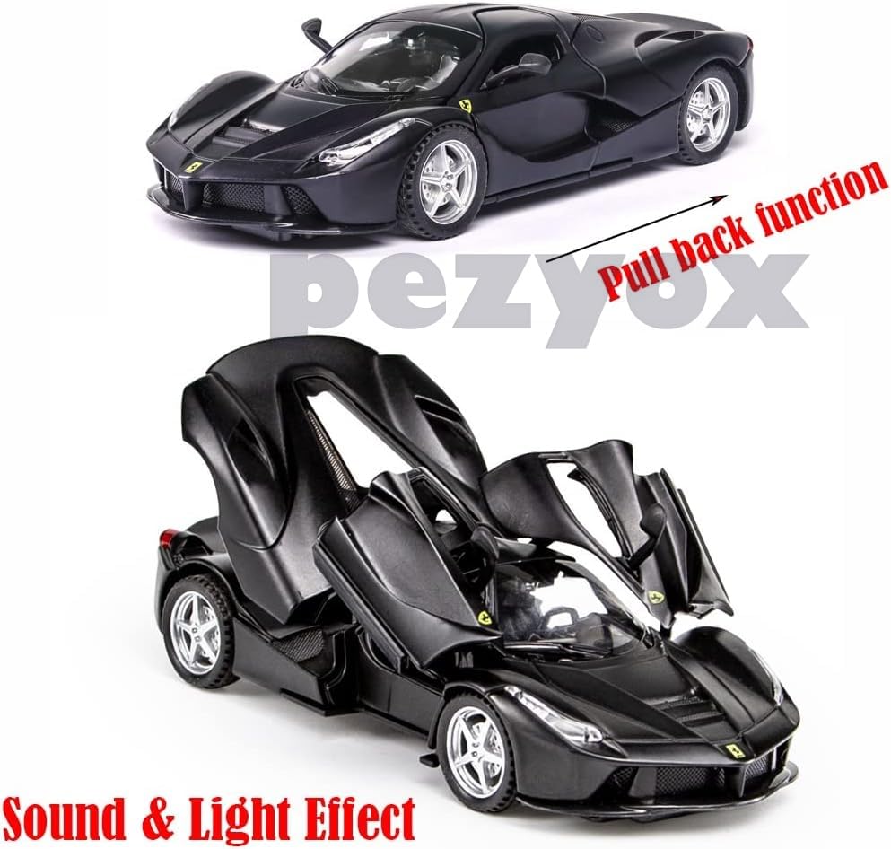 Image of 1 /32 Ferrari Race Model Car and LaFerrari Toy Car, Pull Back Vehicle Alloy Diecast Model, Openable Doors, Collectible Gift Cars for Kids (Black)