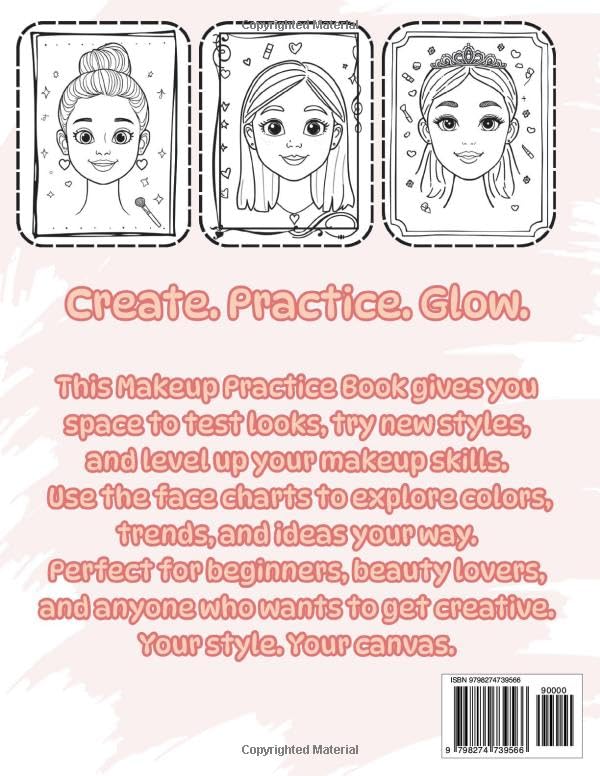 Makeup Practice Coloring Book: 100 Face Charts for Teens & Kids – Create, Practice & Glow: Face Templates for Makeup Ideas, Beauty Training, Trendy Looks & Creative Practice (MY FIRST MAKEUP) image 3