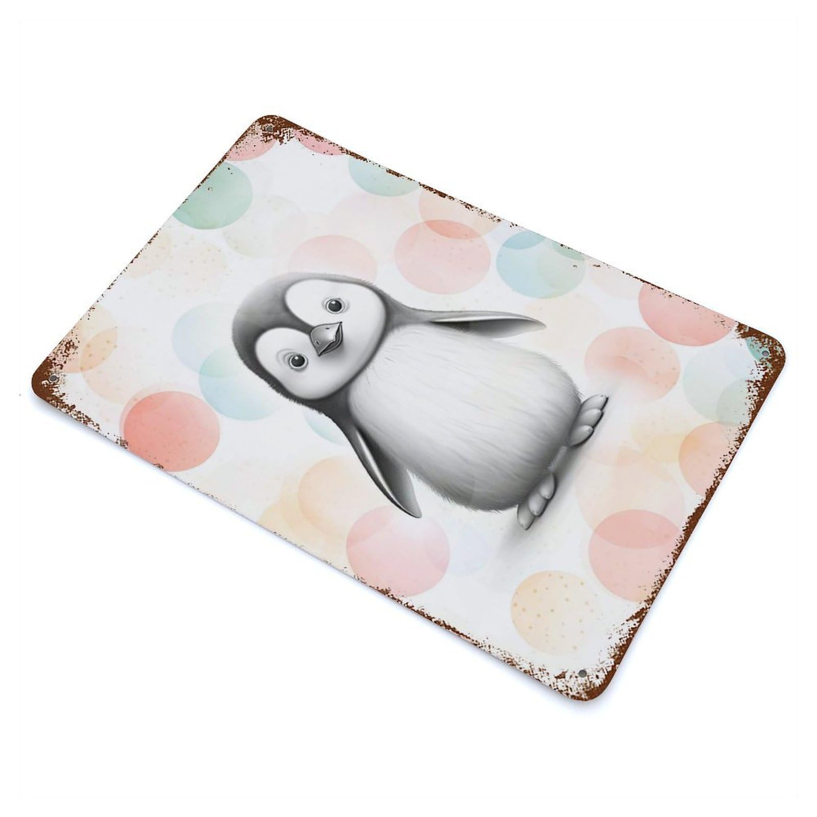 Penguin Chick 11.8"x7.9" Rustic Tin Plaque, Novelty Wall Decor for Living Room, Hallway And Home Decor