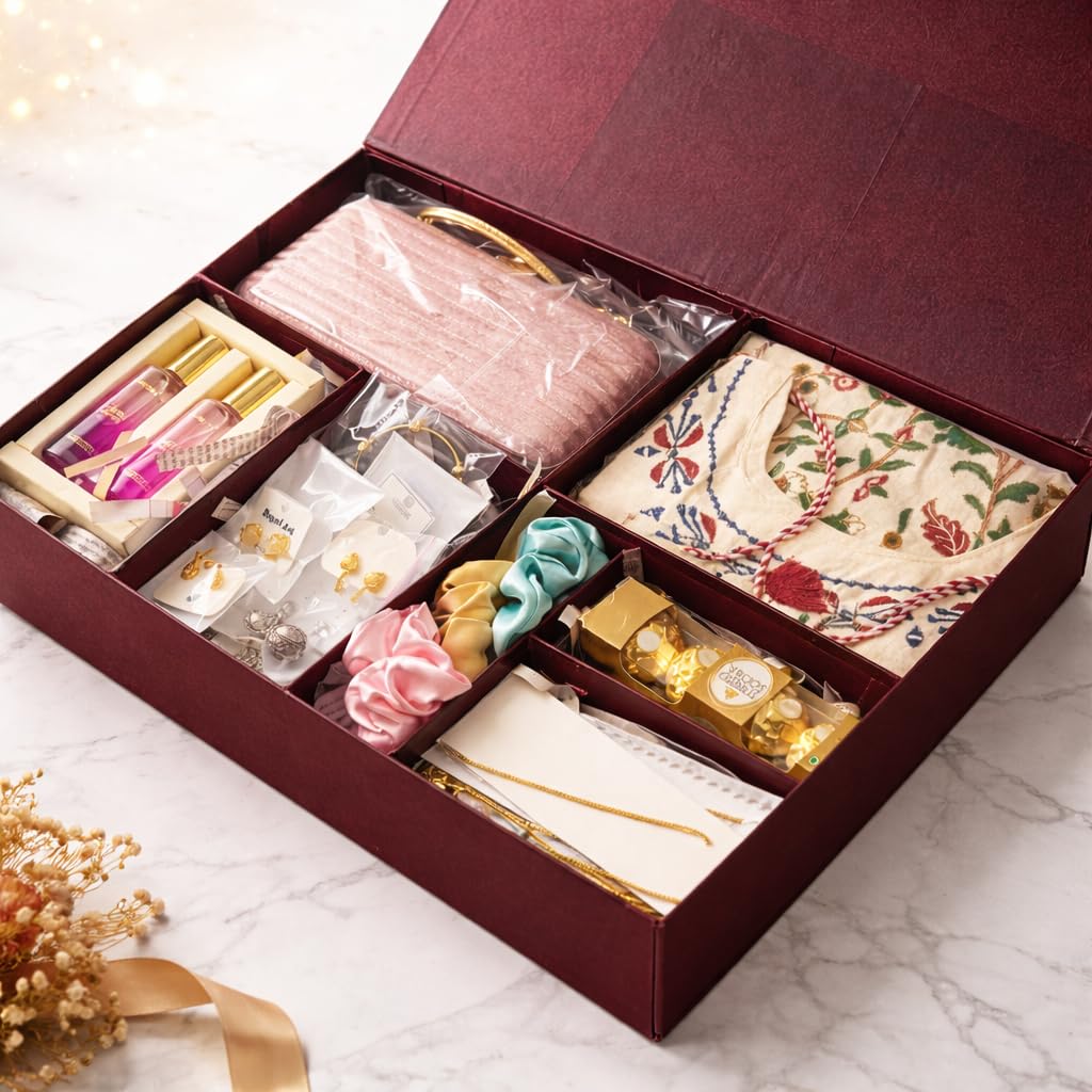 Luxury Women Festive Gift Hamper Box – Ethnic Kurti, Clutch, Jewellery, Perfume & Chocolate Combo | Birthday, Wedding & Diwali Gift for Wife, Gift-image-32