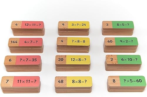 Dominó de multiplicación de madera - Juego de dominó de multiplicación de matemáticas - Juguete educativo de aprendizaje de jardín de infantes - 60