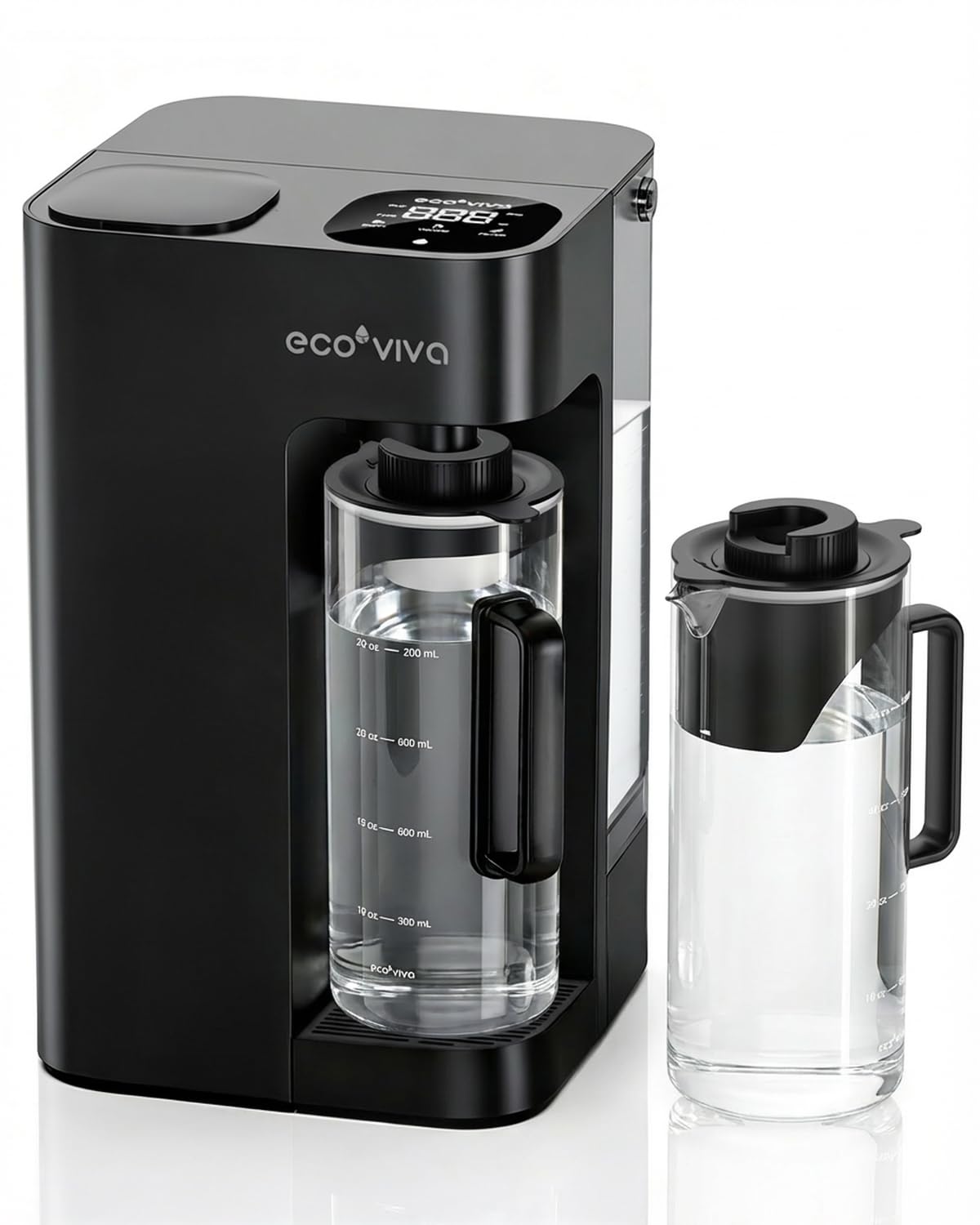 Ecoviva Mate 3 Filtro per acqua ad osmose inversa da banco con 2 caraffe di riempimento automatico, sistema di filtrazione RO a 8 fasi, senza installazione, riduce il TDS, rapporto puro-scarico 3:1