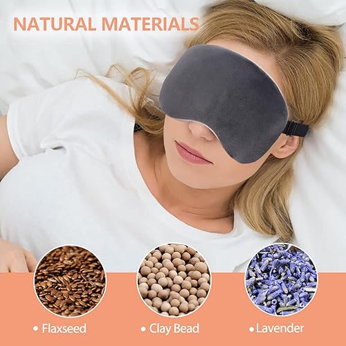 Miniatura 2 de Máscara de ojos con peso para mujeres y hombres, almohada de compresión de calor húmedo para microondas con lavanda y correa ajustable, cubierta de