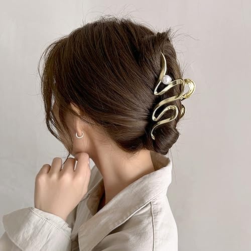 Miniatura 7 de Pinzas de metal irregulares para el cabello, pinzas grandes con forma de onda dorada, accesorio para el cabello, pinzas para el cabello, accesorios