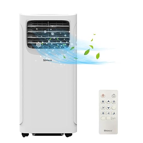 Shinco 9000BTU 4-in-1 Portable Air Conditioner, Cooling,Dehumidifier,Fan with 2 Speeds,Sleep mode,Digital Display&Remote Control,and 24 Hour Timer for Rooms Up to 237ft - 9000BTU