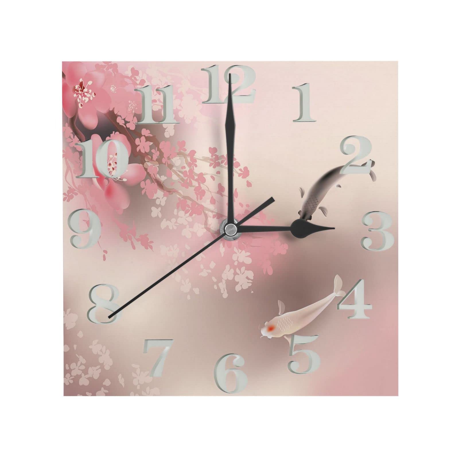 7.8 Inch Quiet Wall Clock-Quality Silent Non-Ticking Square Desk Clock Sakura Blossom in Japan with 