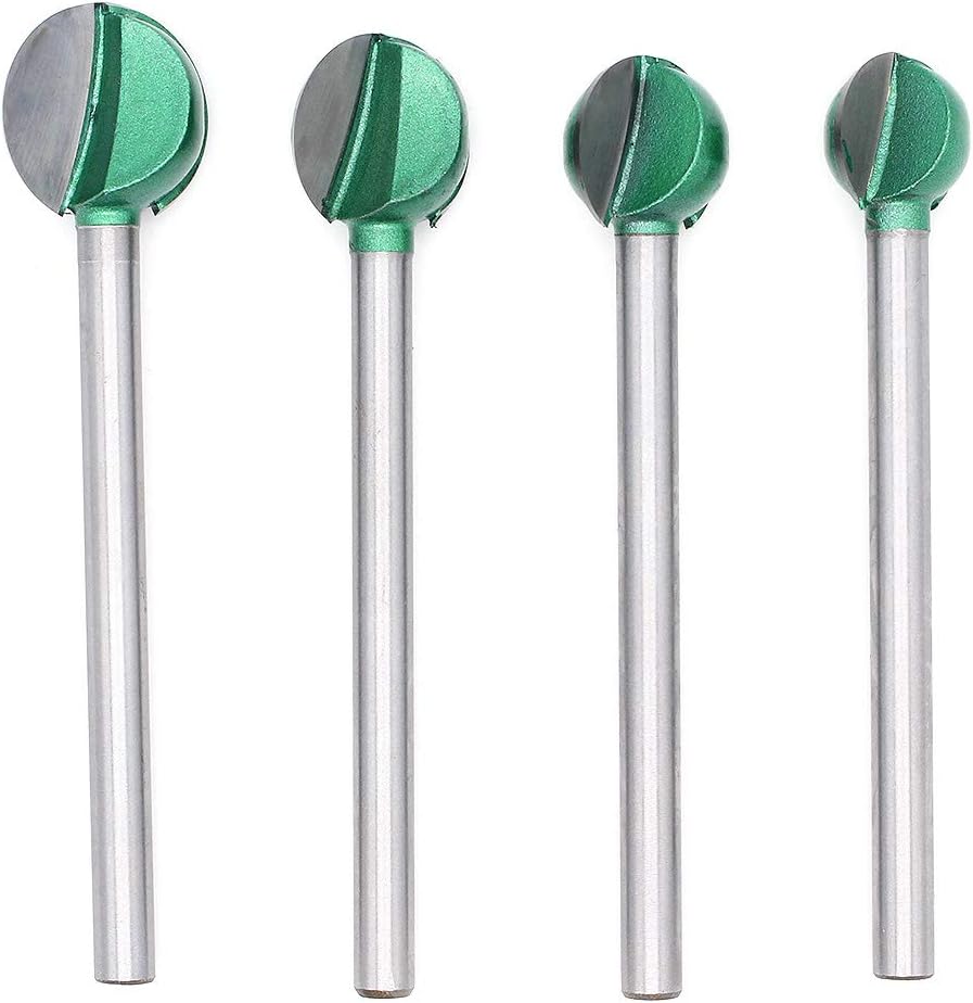 DingGreat 4Pcs 6mm Shank Long Core Box End Grooving Router Bit Ball Shape Milling Cutter Woodworking Carving Tool (16/18/ 20/ 22mm)