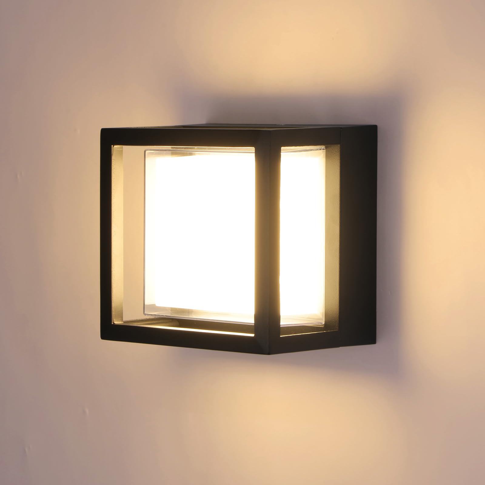 sunseatop Modern Outdoor Wall Lights,LED Square Wall Sconce 12W 3200K Porch Light IP65 waterproof lamp Double-Layer Cover Exterior LED Wall Light Fixture for House Indoor Porch Garage
