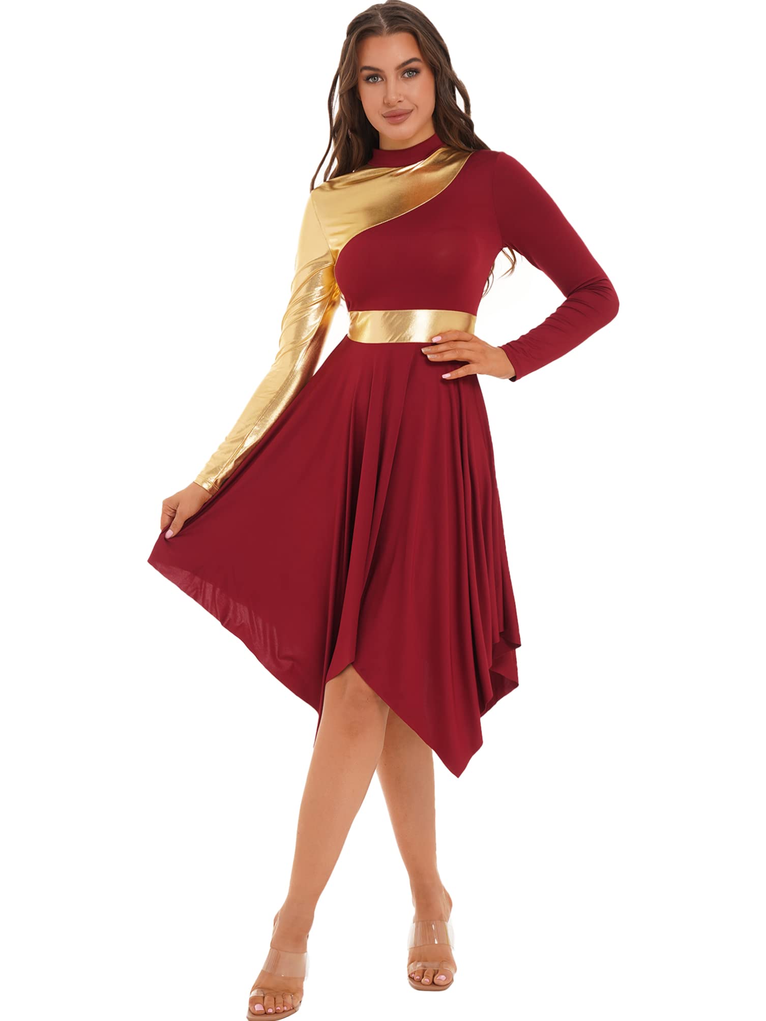 dPois Vestito da Donna per Danza Lirica Liturgico Contemporanea con Pantaloni a Gamba Larga Abito da Ballo Latino Moderno Valzer Tango Costume da Danza Samba Salsa