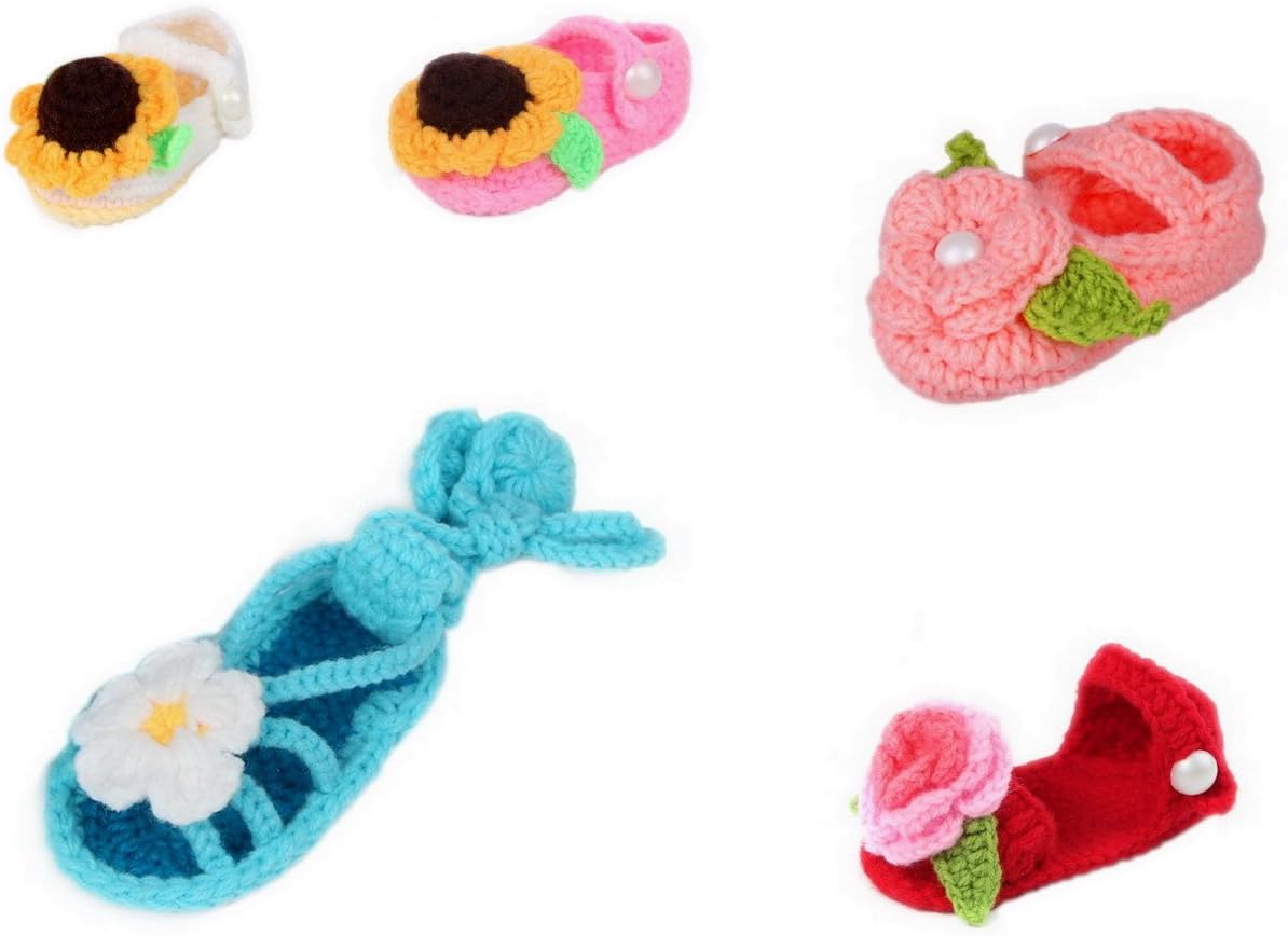 EOZY 5 Pairs Baby Infant Girl Handmade Crochet Knit Flower Socks Crib Shoes (#Color3)
