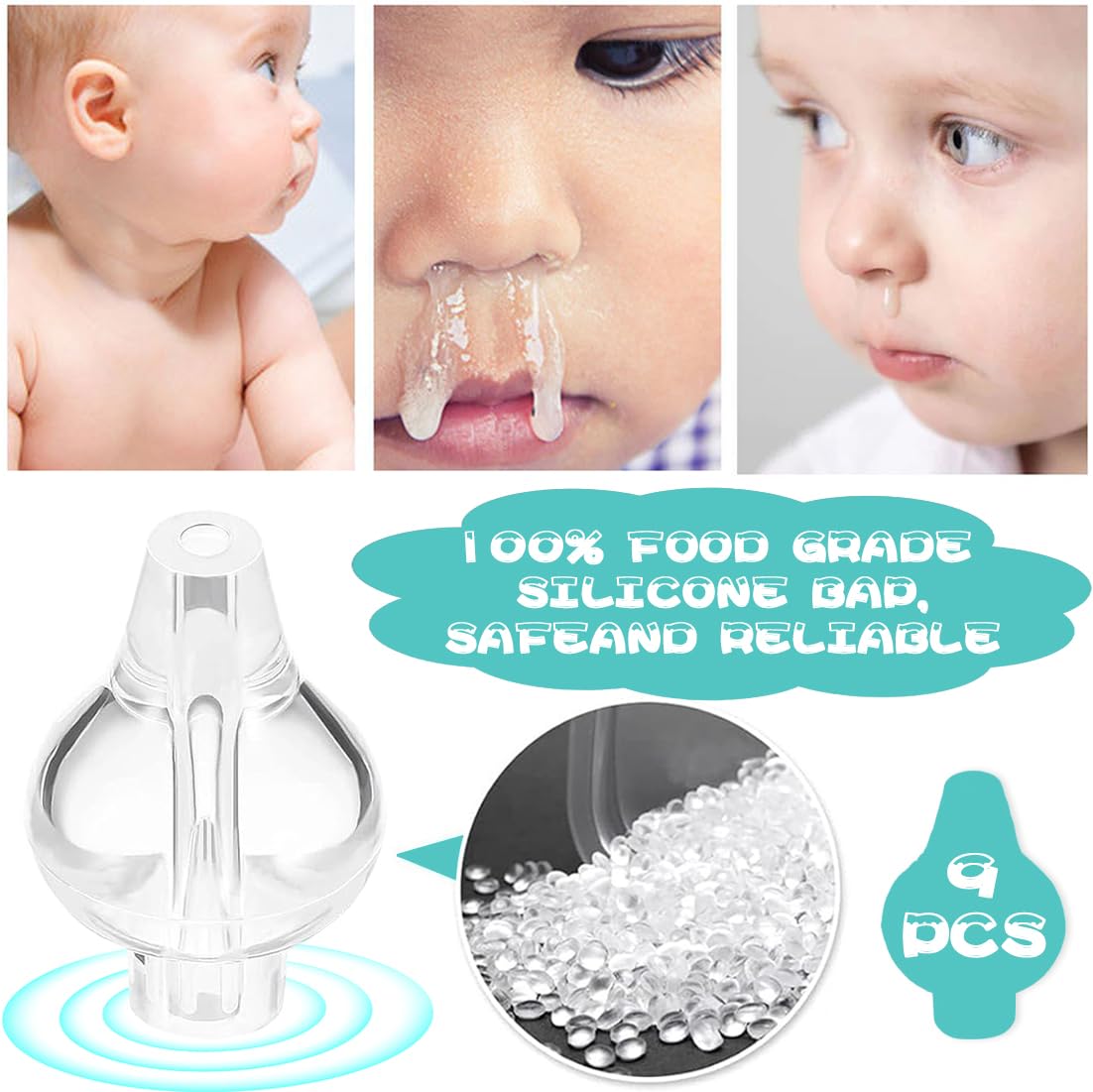 JEYORZY 9 pcs Beccuccio Morbido Lavaggio Nasale Bambini, Olive Nasali Per Lavaggi Neonato, Oliva Silicone Riutilizzabile, Nasali in Silicone per Lavaggi Neonato, Beccuccio Morbido Lavaggio Nasale