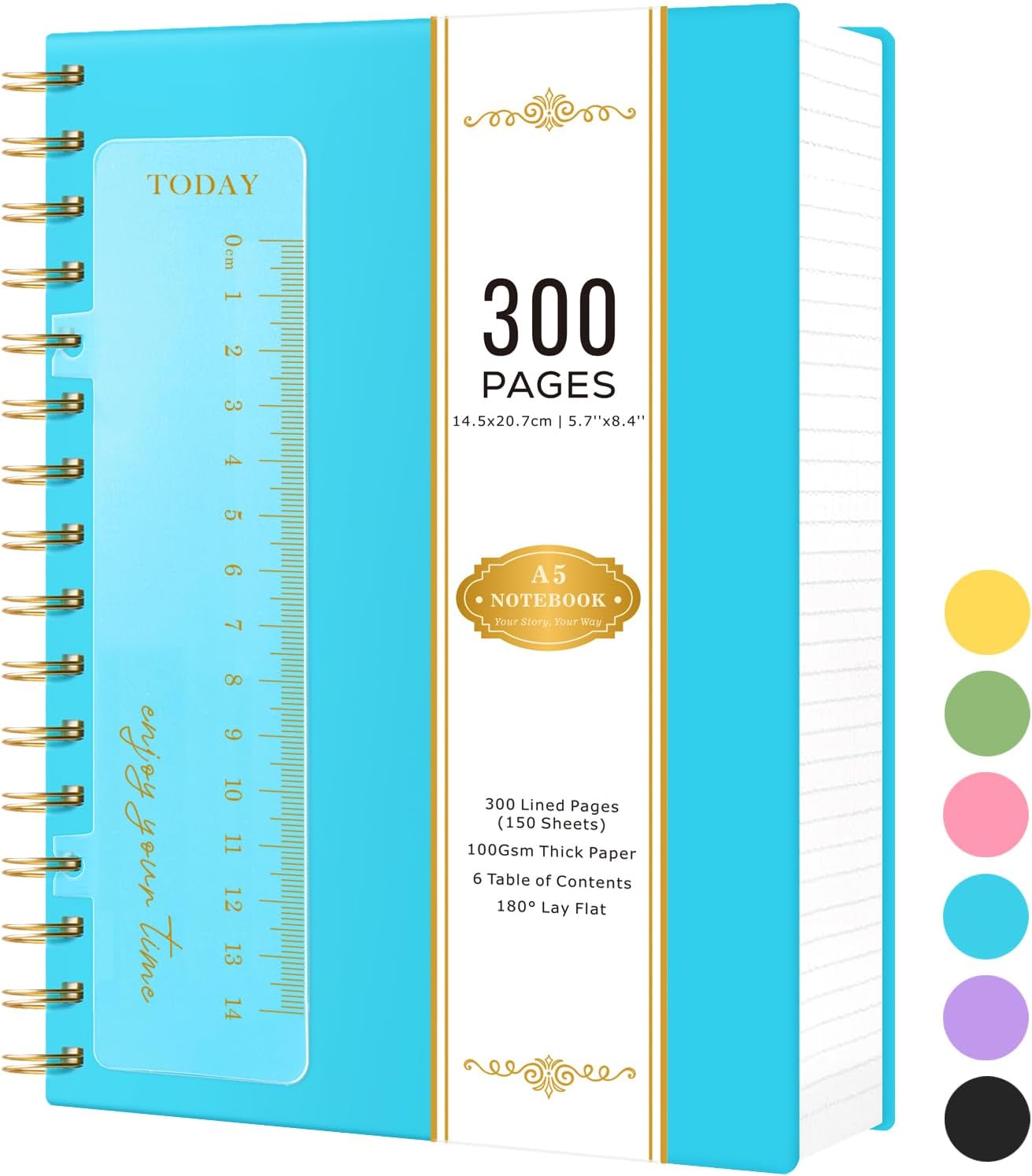 NIRMIRO A5 Notebook Notepad, Spiral Notebooks for Writing, 300 Pages Wirebound Hardback Thick Note Book with 100GSM Lined Paper, PVC Cover Note Pads for School Office Gift, 14.5 x 20.7cm, Blue