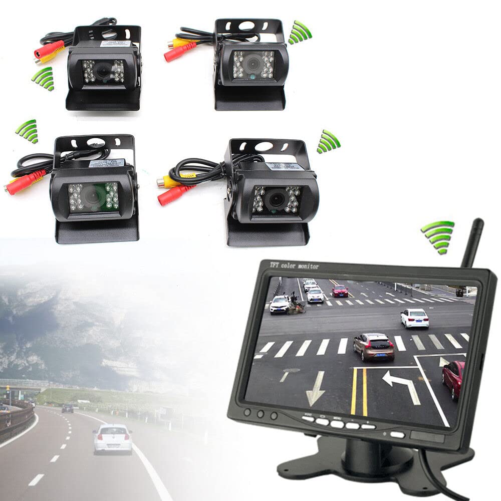 Bezprzewodowa kamera cofania z noktowizorem, radiowa pomoc przy parkowaniu z wyświetlaczem LCD 7", 18 diod LED na podczerwień, widoczność w nocy, wodoszczelność IP67, bezprzewodowa kamera samochodowa do przyczep, autobusów, ciężarówek