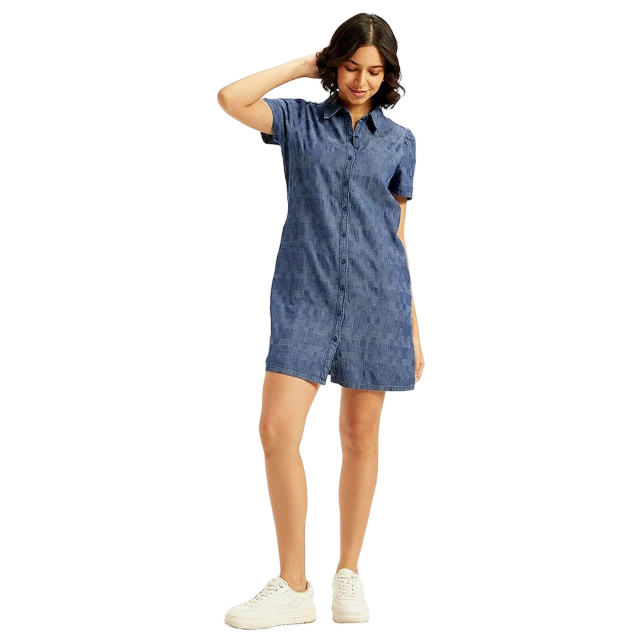 Levi's Women's Printed Blue Shirt Collar Dress in blue