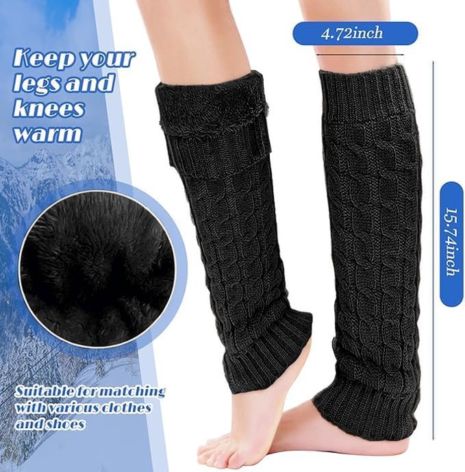 2 Pairs Winter Fleece Lined Leg Warmers for Women Skating Leg Warmer Long Boot Socks for Women - Image 5