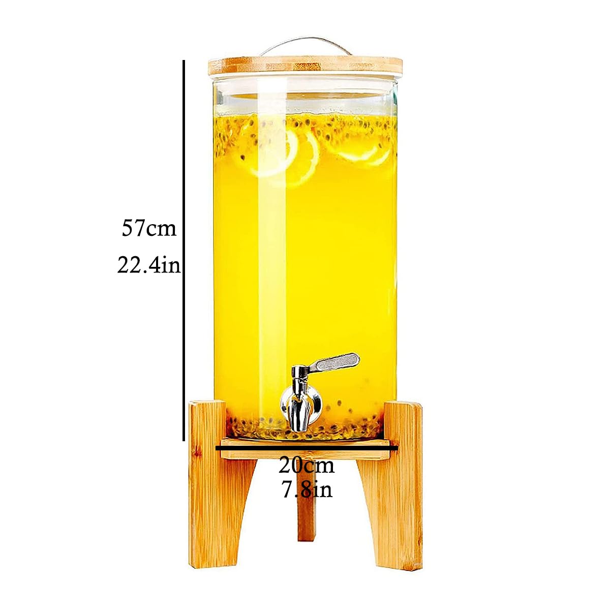 Dispensador de bebidas de vidrio de 15 litros con grifo de acero inoxidable y soporte de bambú, dispensador de bebidas transparente clásico para fiestas, picnics, barbacoas y eventos