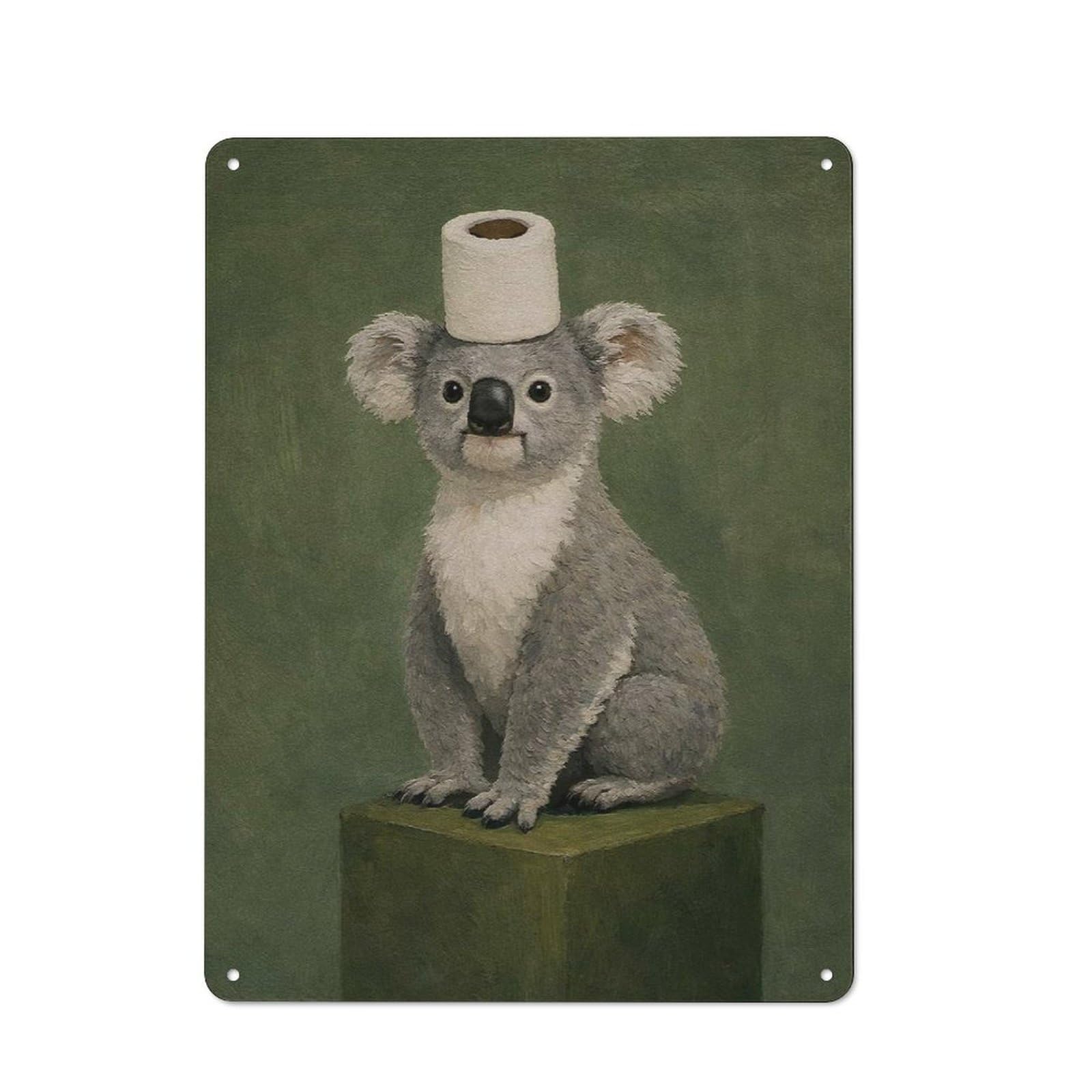 Junmoney Style-11 Country Country Metal Sign 40X30cm Featuring Koala Wearing Toilet Paper Hat, Rustic Kitchen Decor For Cottage, Kitchen, Hallway Or Breakfast Nook