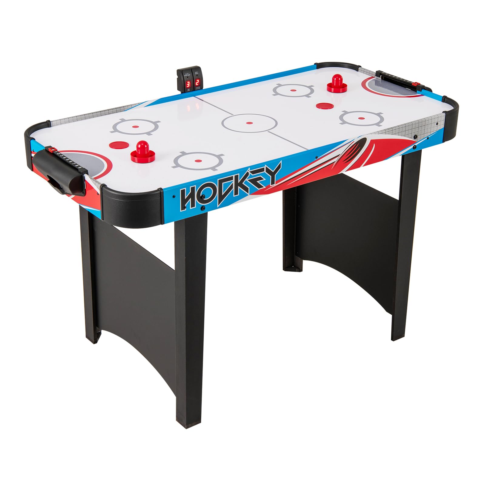 RELAX4LIFE Tavolo da Air Hockey in Legno, con Potente Ventilatore e Segnapunti LED Elettronico, Giocattolo da Hockey su Ghiaccio con 2 Spingitori e 2 Dischi, per Bambini e Adulti