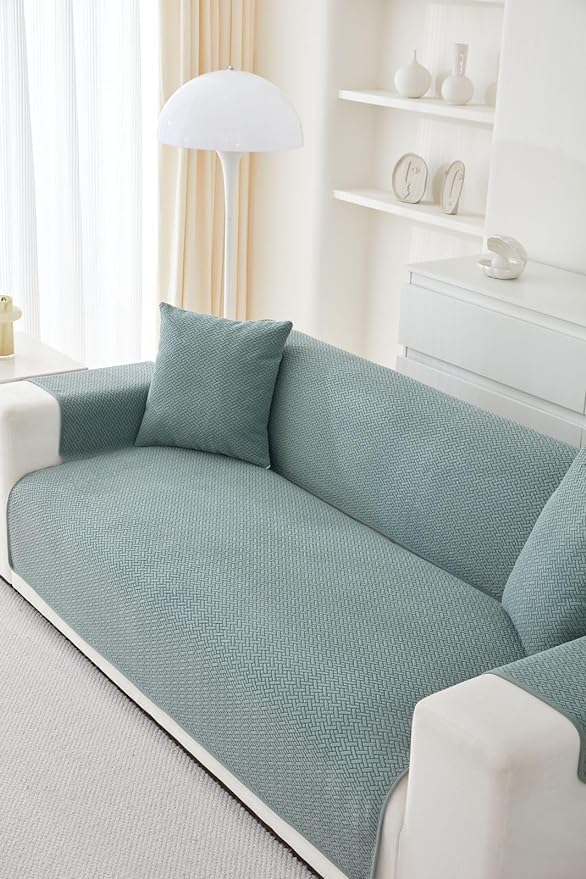 Image of HOMETHREADS Innovative Premium Sofa Cover Set with PVC Backing for Non-Slip Comfort (Green, 1 Seater | 176x63cm)