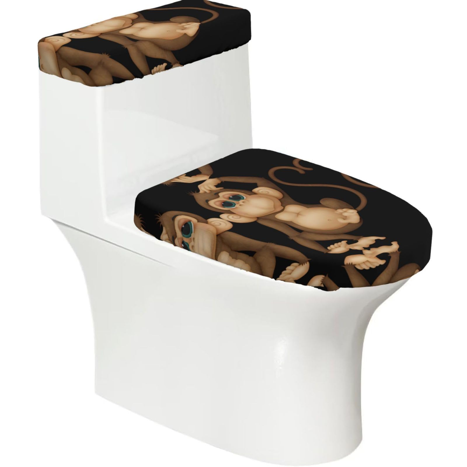 Mrowyc Black Cute Monkey Printed Toilet Seat Set - Set Of 2 - Universal Toilet Seat Cover - Housewarming Birthday Christmas Gift
