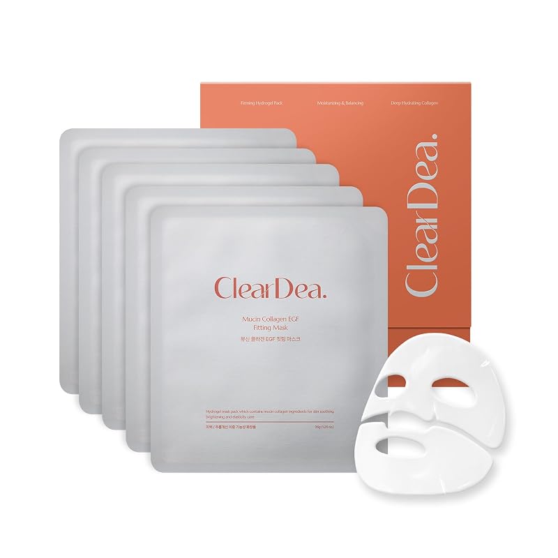 Máscara facial de hidrogel com mucina vegetal, peptídeos e complexo de 7 colágenos ClearDea — Pacote com 5
