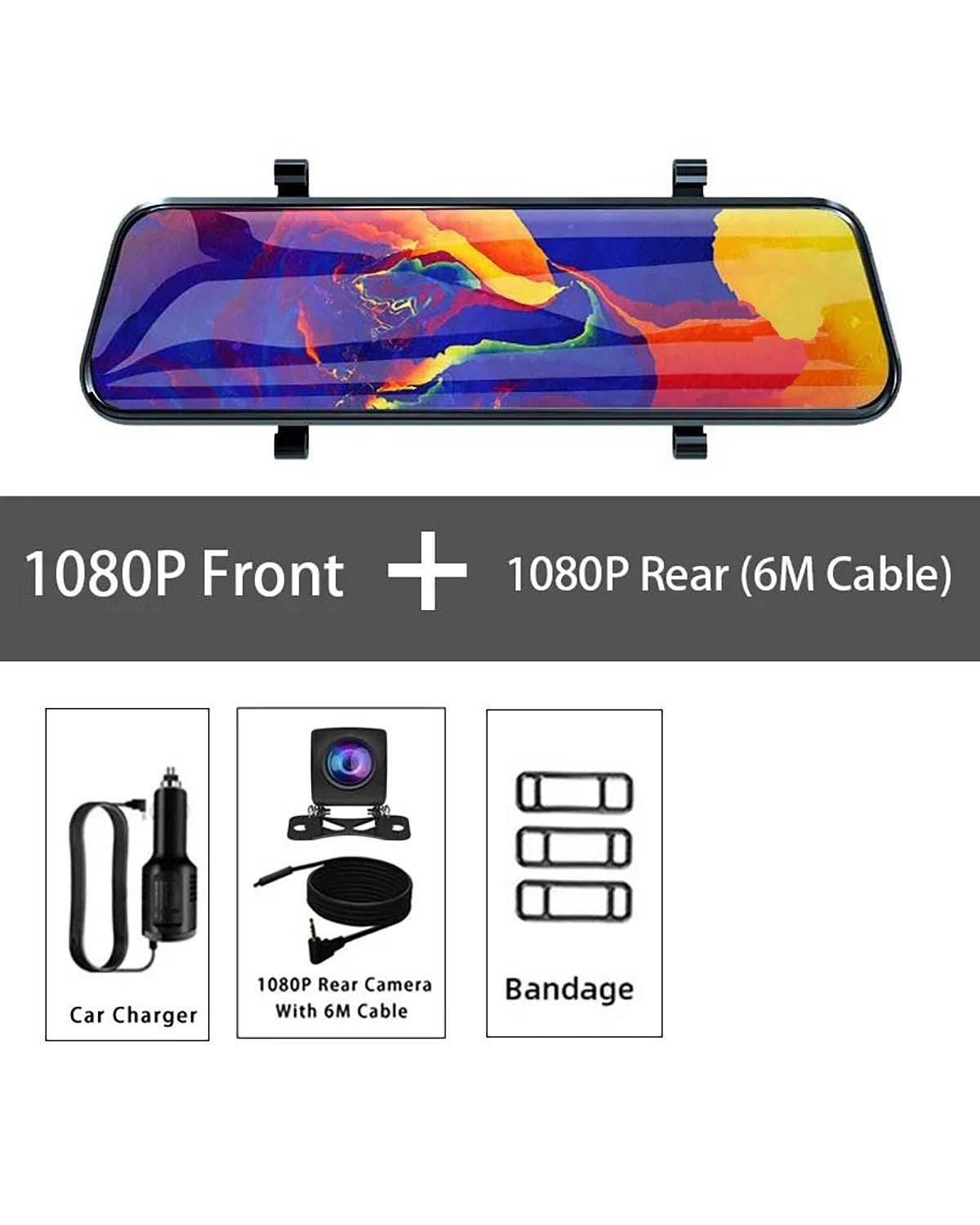 Dash Cam Auto Dashcam DVR con Schermo Touch da 10'' Auto Streaming Multimediale 1080P Doppia Lente IPS Specchietto Retrovisore Telecamera Visione Notturna Dashcam(1080P No WiFi 64G)
